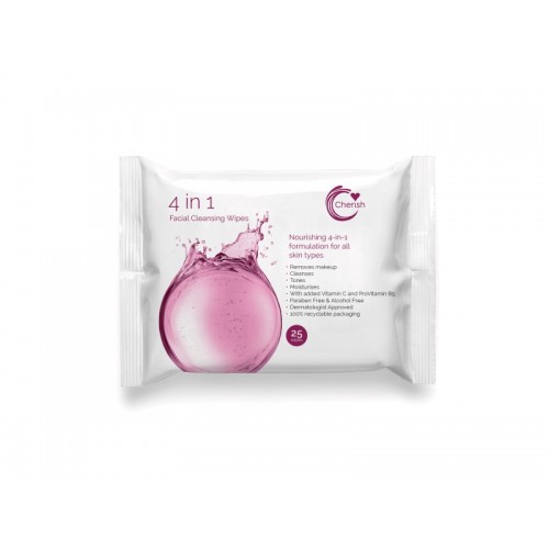 Cherish Facial Cleansing Wipes 25's 4in1