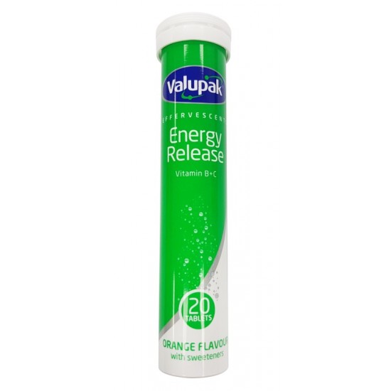 Valupak Effervescent Energy Release Vitamin B + C Tablets 20â€™s