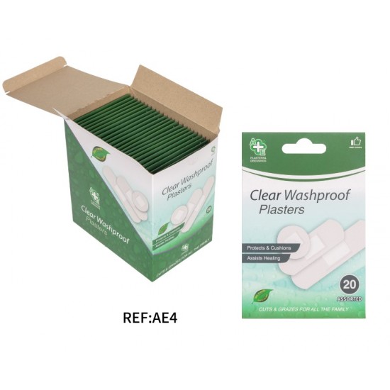 A&E Assorted Plasters 20's Clear Washproof