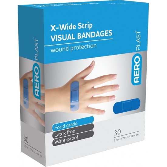 AeroPlast X-Wide Strip Visual Bandages 30's (blue)