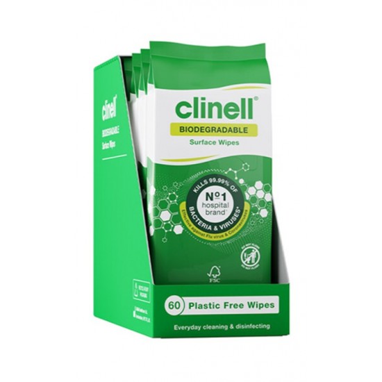 Clinell Biodegreable Surface Wipes Plastic Free 60's