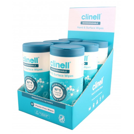 Clinell Biodegradable Hand & Surface Wipes Plastic Free 35's (tub)DISC