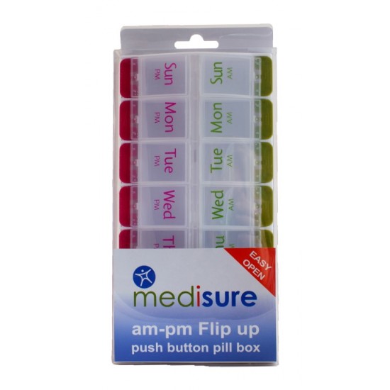 Medisure AM-PM Flip Up Push Button Pill Box
