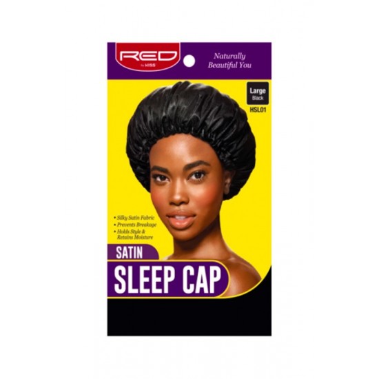 Satin Sleep Cap - Black Large
