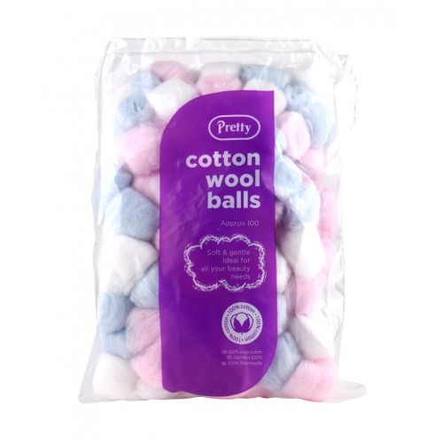 Pretty Cotton Wool Balls Coloured 100's