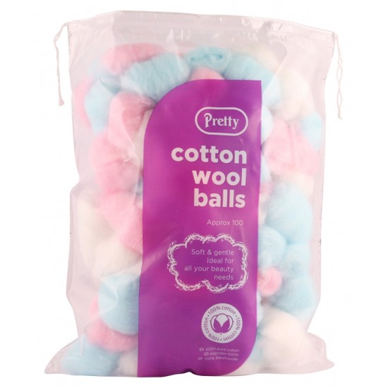Pretty Cotton Wool Balls Coloured 100's