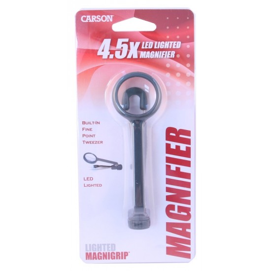 Carson Magnifiers - MagniGrip 4.5x LED Lighted Magnifier. Built in Tweezers*