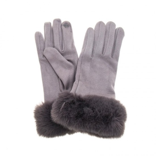 Ladies Suede Effect Gloves Assorted with Faux Fur Trim