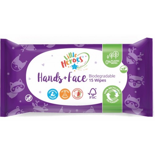 Little Heroes Biodegradable Hands + Face Wipes 15's