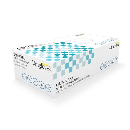 Unicare Nitrile Powder Free Blue Gloves 100's - Small 