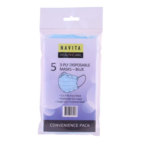 Navita Healthcare 3-ply Disposable Masks 5pk Blue