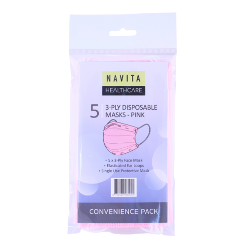 Navita Healthcare 3-ply Disposable Masks 5pk Pink (D)