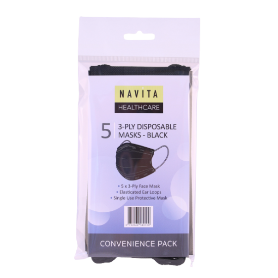 Navita Healthcare 3ply Disposable Masks 5pk Black