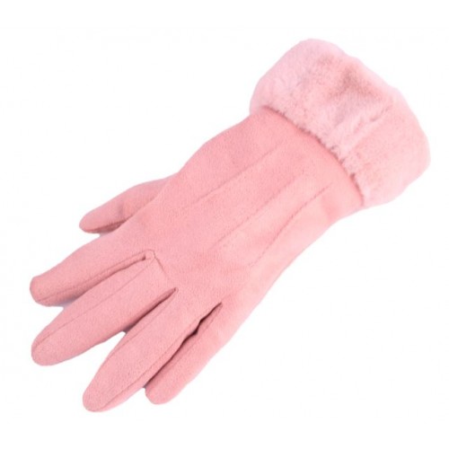 **Ladies Suede Effect Gloves Assorted with Faux Fur Trim