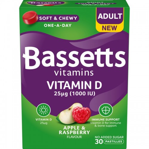 Bassetts Vitamins 30's - Adult Vitamin D  25ug Apple & Raspberry