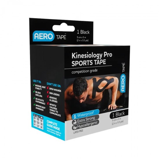 AeroTape Kinesiology Pro Sports Tape 5cm x 5m - BLACK