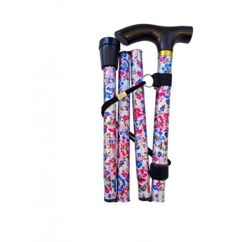 Folding Walking Stick Floral Pink & Blue (MS23356)