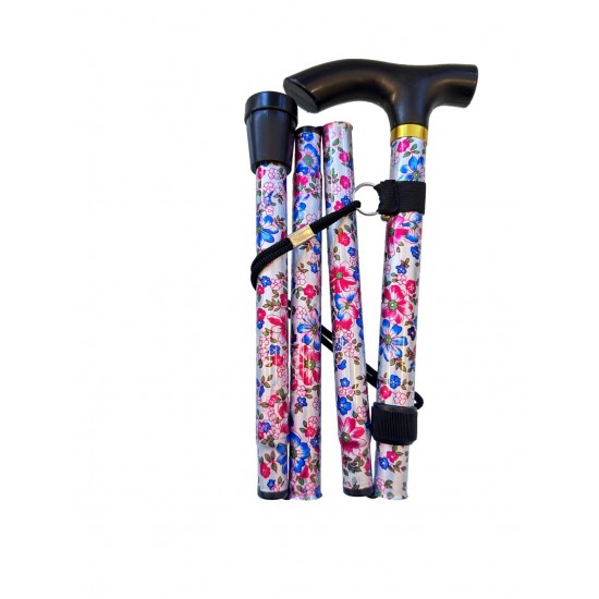 Folding Walking Stick Pink & Blue Floral