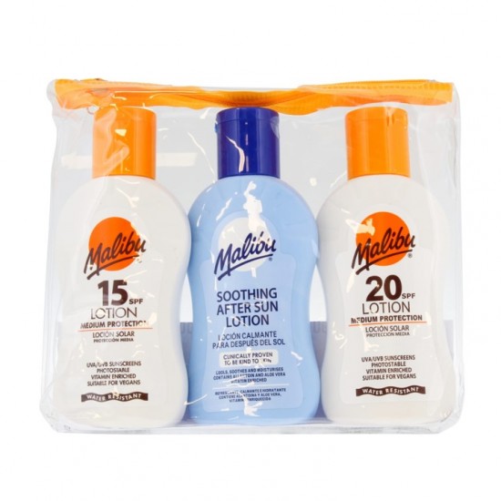 Malibu 3 Pack & Bag (100ml SPF 15 Lotion,100ml SPF20 Lotion & 100ml Soothing Aftersun Lotion)